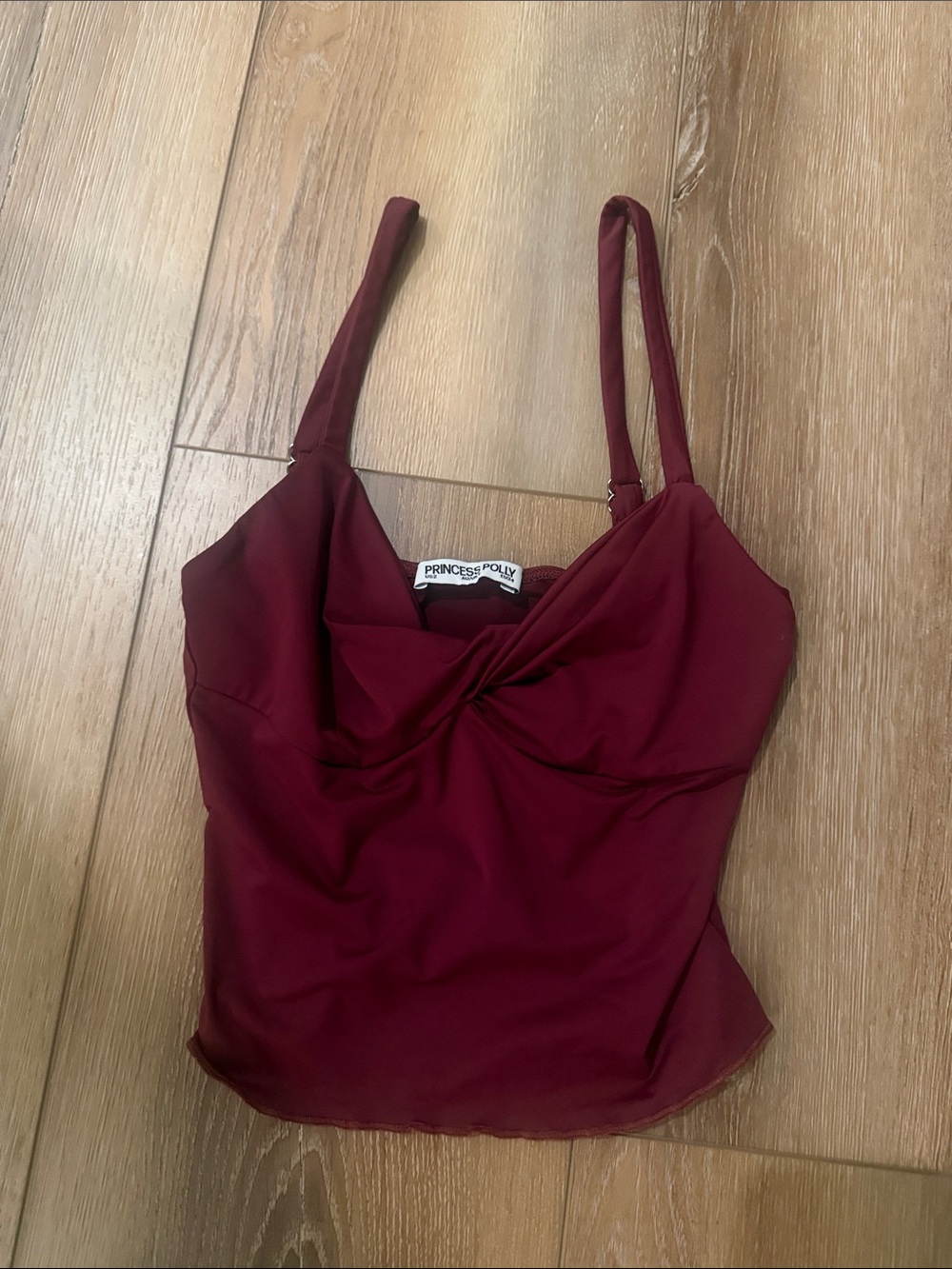 Princess Polly Wine Twist-Front Cami Top